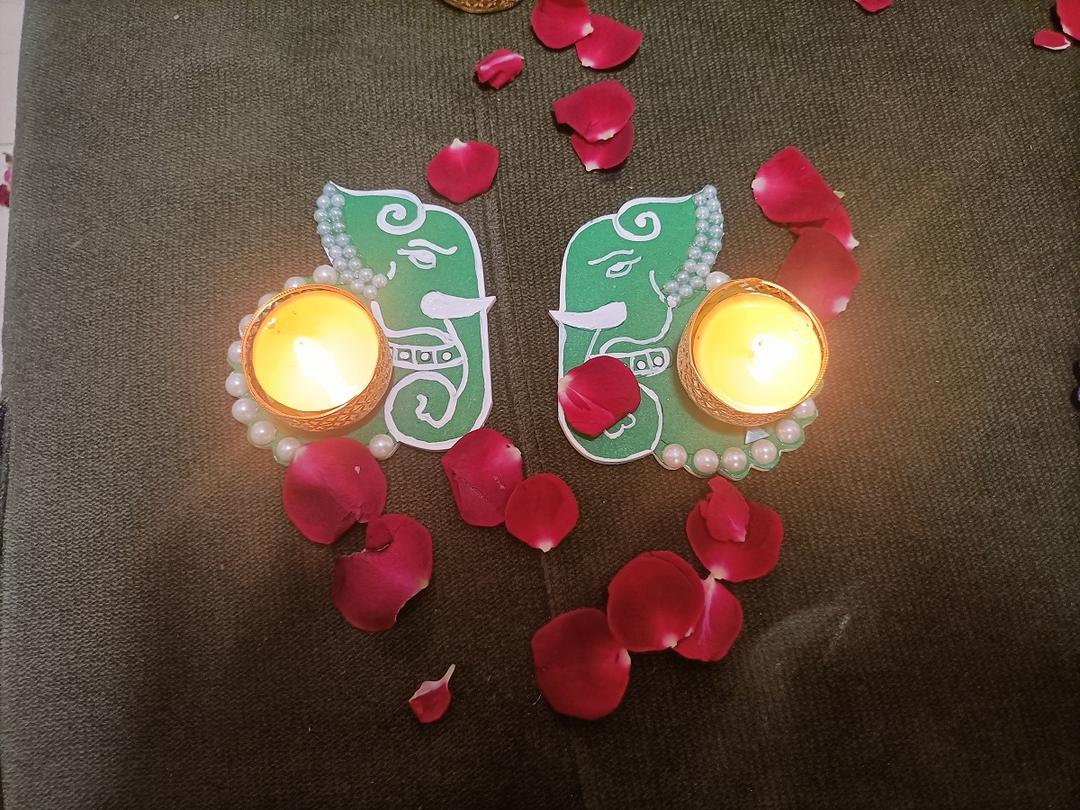 Auspicious Elephant Diya Holders (Pair) - Green - C6